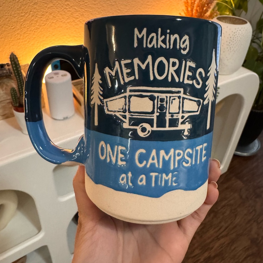 Blue and Cream Camping Mug